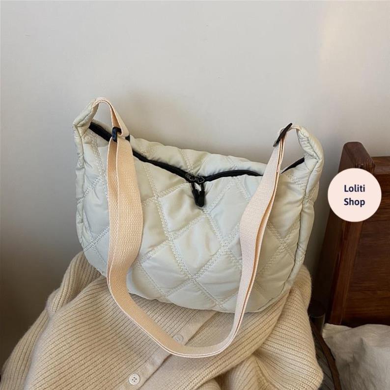 Túi đeo chéo, túi đeo vai vải Oxford nhẹ, chống thấm, chỉ thêu hình thoi thời trang LOLITI TDC655