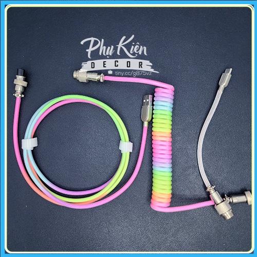 Dây Cáp Type C Cho Bàn Phím Cơ, Nhiều Màu RGB Phát Sáng, Dây Custom Lò Xo