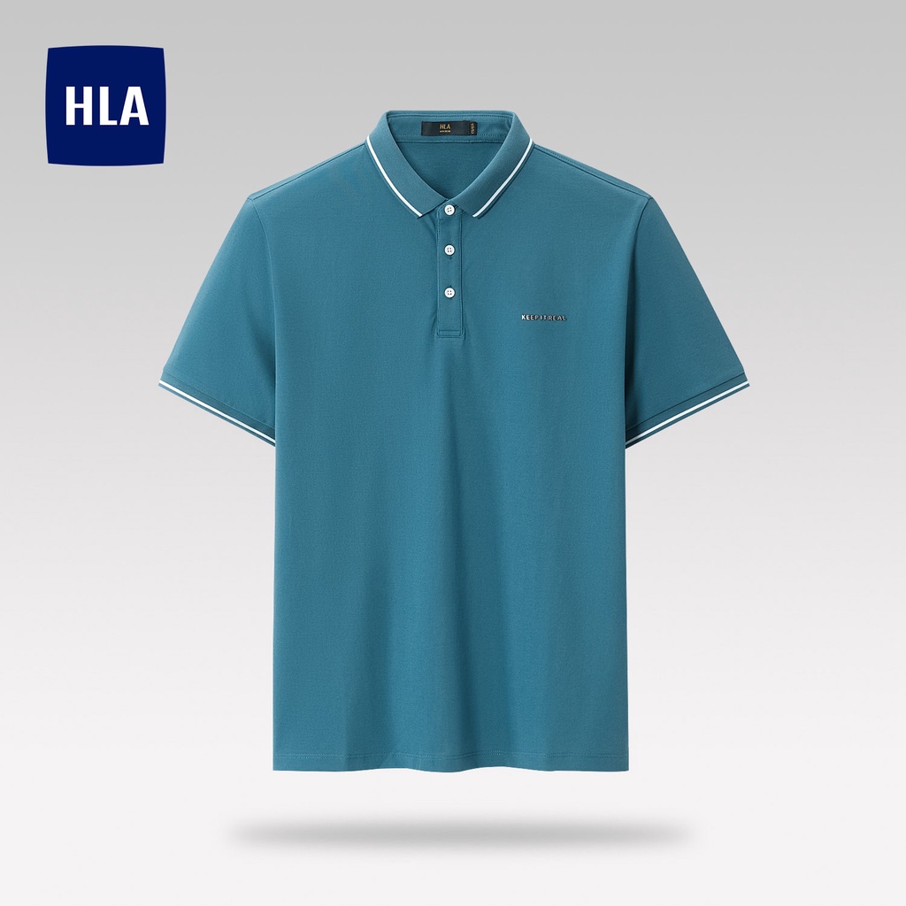 HLA - Áo POLO nam phối viền trắng Vibrant white neck-line blue Polo shirt