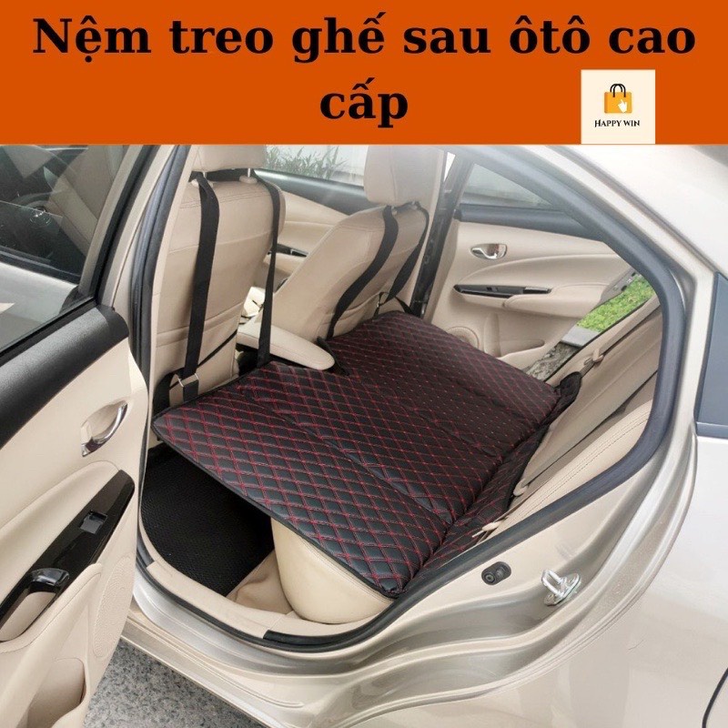 NỆM GHẾ SAU Ô TÔ 4 MẢNH, GIƯỜNG NẰM XE CON, ĐỆM GẤP GỌN ĐA NĂNG -Hàng Việt Nam - Màu đen- may chỉ đỏ