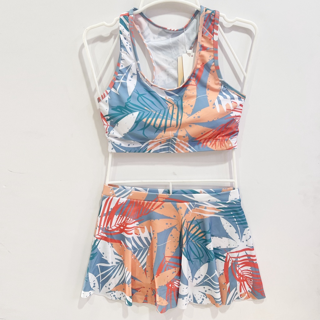 Bộ bơi bikini 2 mảnh kèm áo choàng ngoài buộc vạt, quần váy tôn dáng che khuyết điểm cho nữ đi biển cao 155-165cm