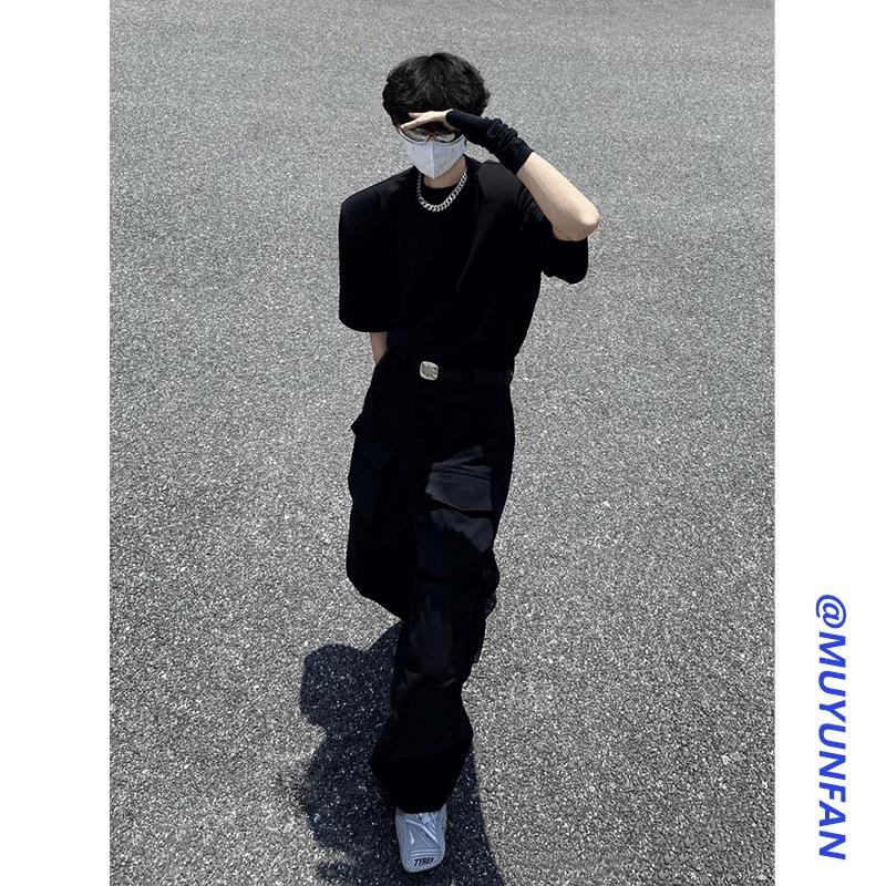 Áo Thun Đen Tay Ngắn Phong Cách Đường Phố Mỹ Thời Trang 2023 Cho Nam