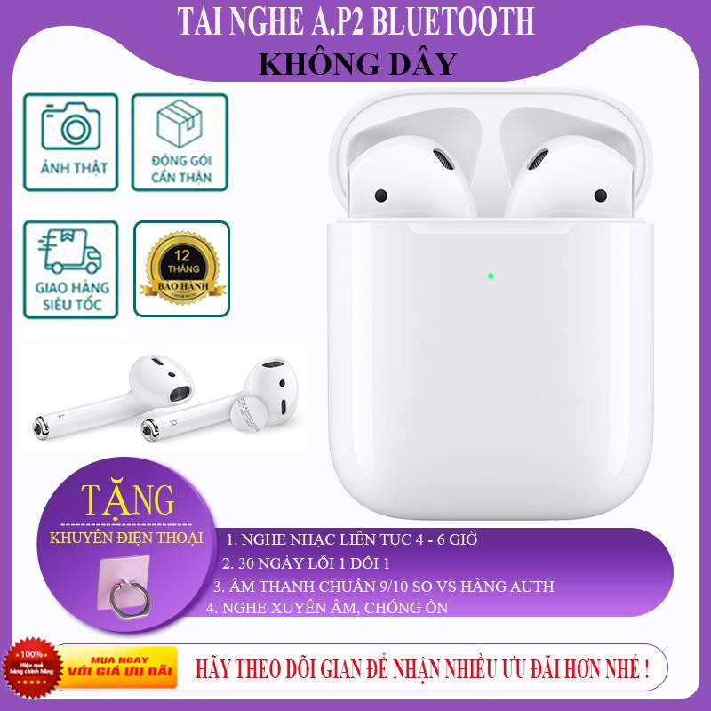 Tai Nghe Bluetooth A2 - Tai nghe không dây Phiên bản cảm ứng quốc tế Bluetooth 5.0 - Nghe nhạc liên tục 5h, Bảo hành 12T