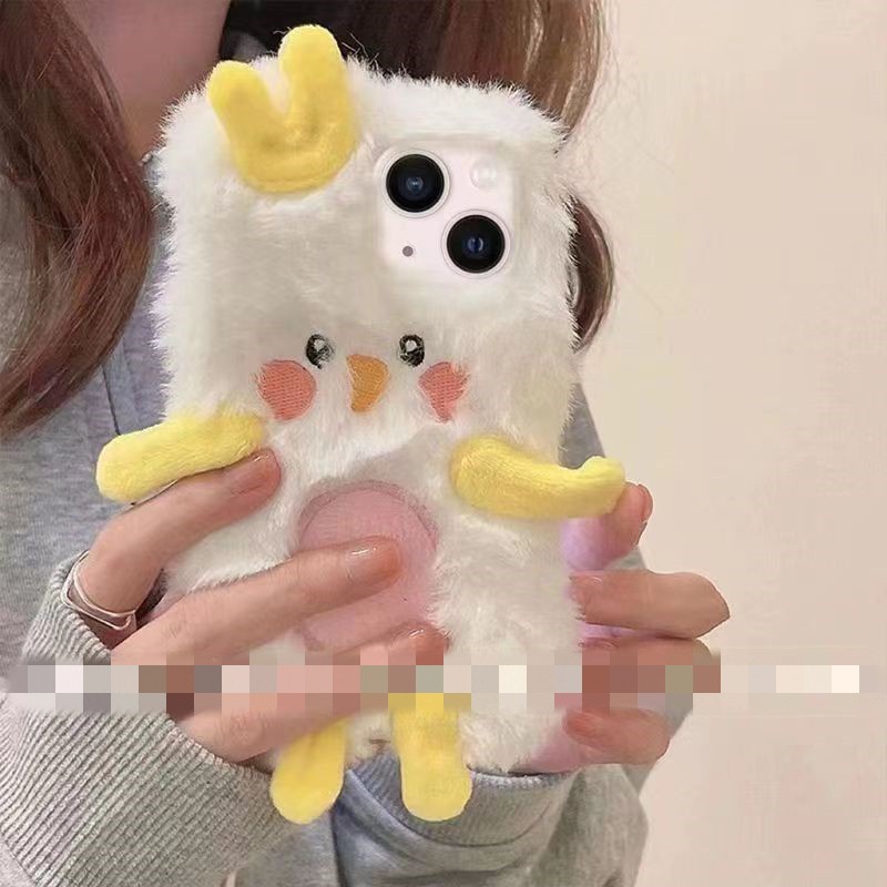 Ốp Điện Thoại Phủ Lông Mềm Hình Chú Gà 3D Dễ Thương Cho iPhone 14 12 11 13 7 8 Plus 6s Pro max xr xs max