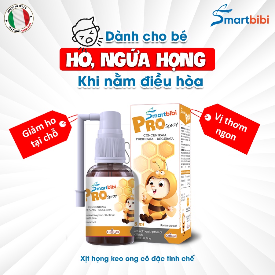 Smartbibi Pro Spray- xịt họng keo ong cô đặc, hỗ trợ làm dịu họng, đau họng, giảm ho