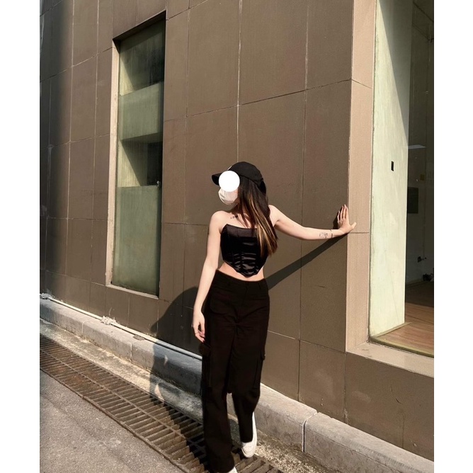 Quần Kaki Cargo Denim ống xuông túi hộp có khóa vải kaki dày dặn phong cách unisex nam nữ