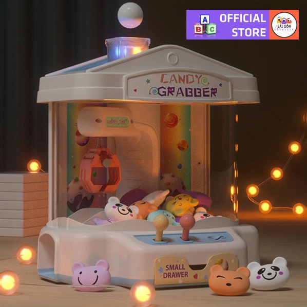 Máy Gắp Thú Bông Mini Cối Xoay Gió Dành Cho Bé Có Nhạc Và Đèn Kèm Xu Đếm Thời Gian, Có Sẵn Nhiều Thú Bông Cho Trẻ Em