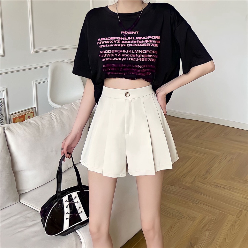 Quần Short Xếp Ly Nữ Cạp Cao Tuyết Mưa Ống Rộng 3 Màu Full Size Hanie Store - Quần Giả Váy Cạp Cao