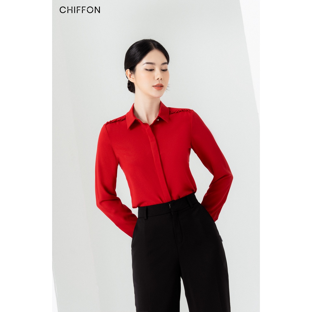 Áo sơ mi nữ dài tay vai bèo Chiffon