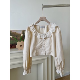 Áo cổ tròn viền ren tay dài - Tyribee Clothing