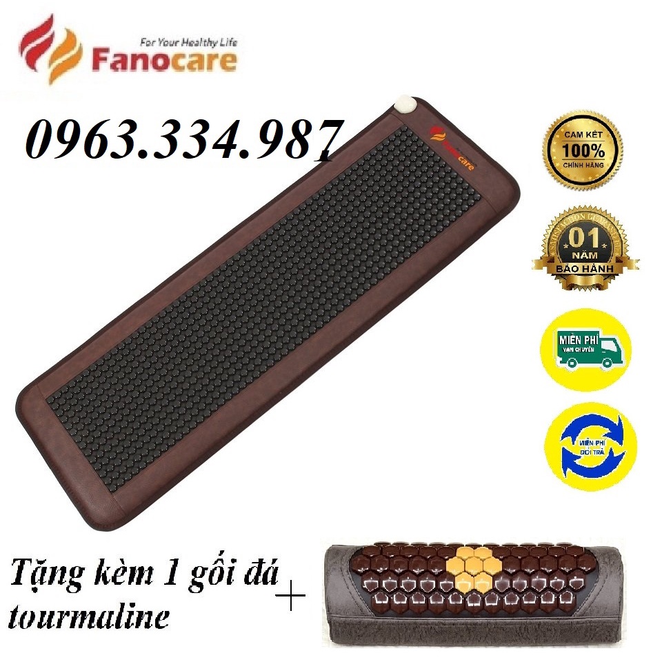 Thảm/Nệm đá nhiệt nóng tourmaline hạt tròn đen bóng Fanocare KT 50x150x3.5cm FN01R (Tặng quà)