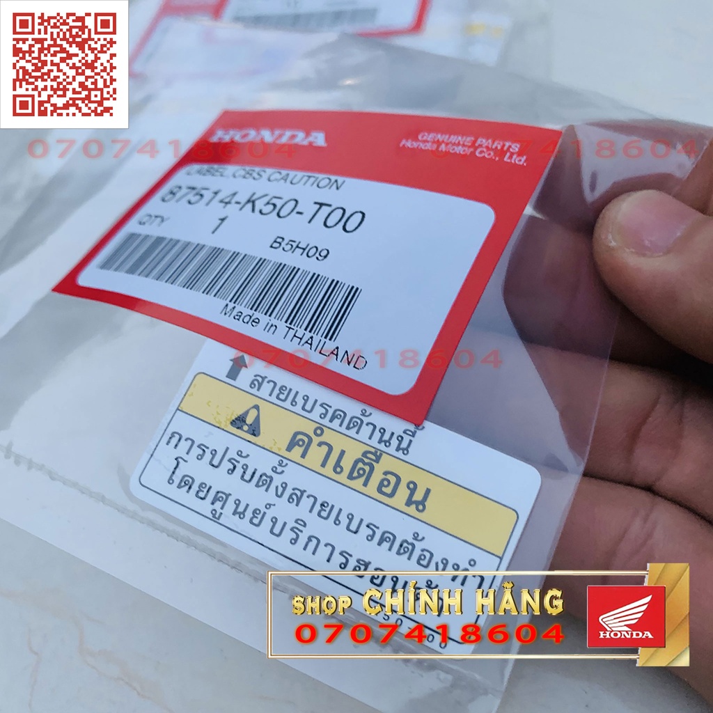 TEM LẺ THÔNG SỐ HƯỚNG DẪN LÁI XE AN TOÀN CBR150R (2010) HONDA THÁI LAN (1 Cái) | 87514-K50-T00 7