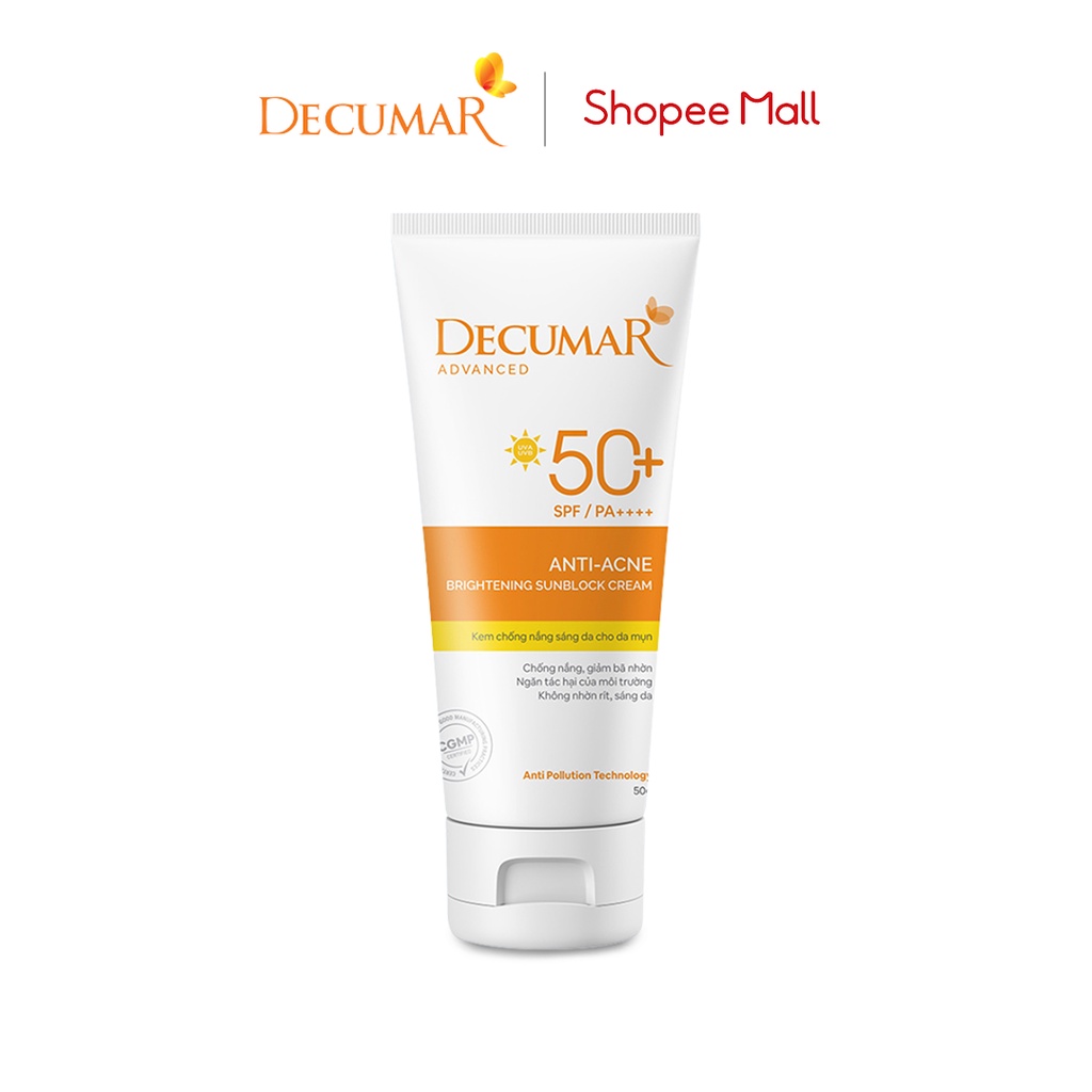 Kem Chống Nắng Ngừa Mụn Sáng Da Decumar Advanced THC Anti - Acne Brightening Sunblock Cream 50g