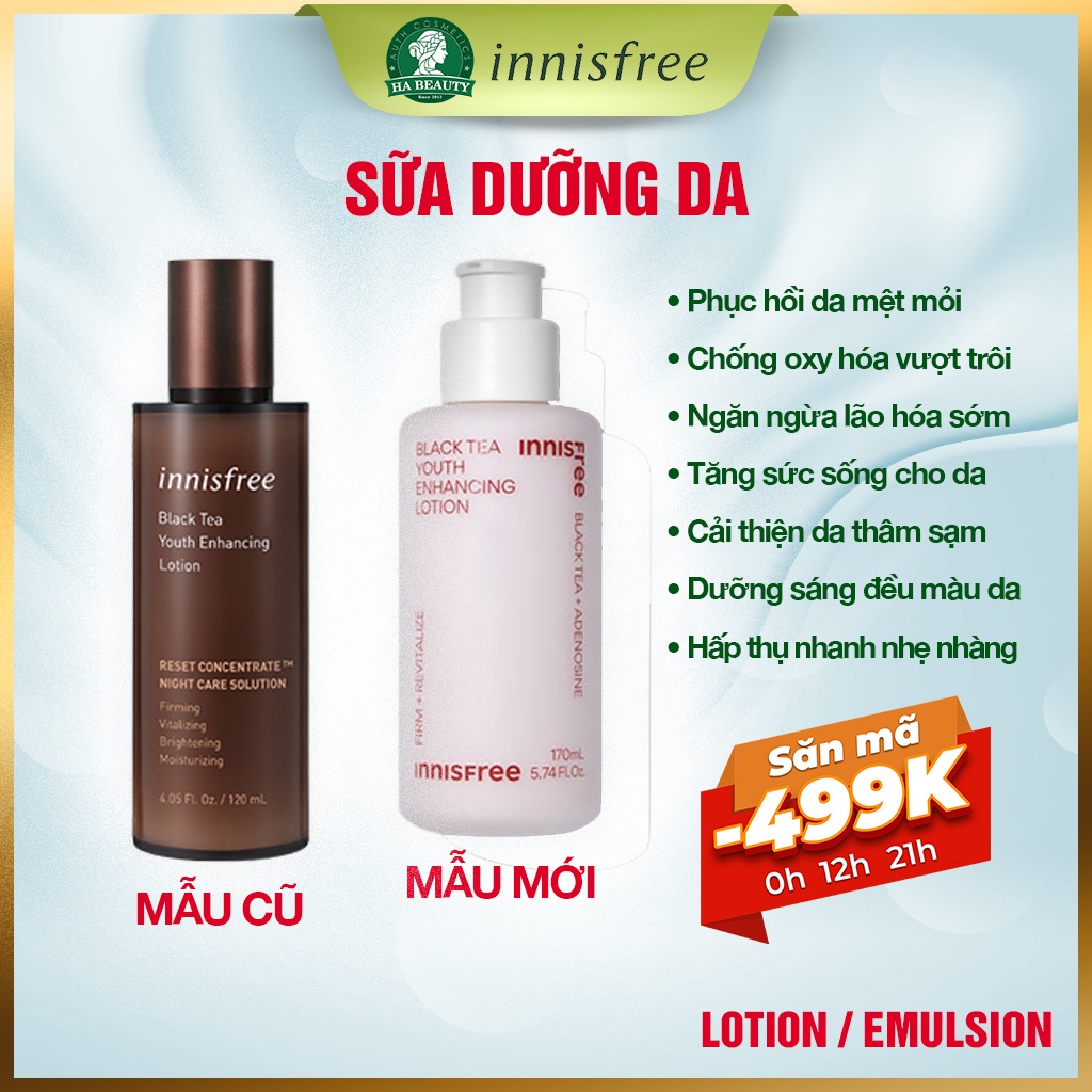 Sữa dưỡng ẩm chống lão hóa innisfree sáng da trà đen Black Tea Youth Enhancing Lotion 120 ml