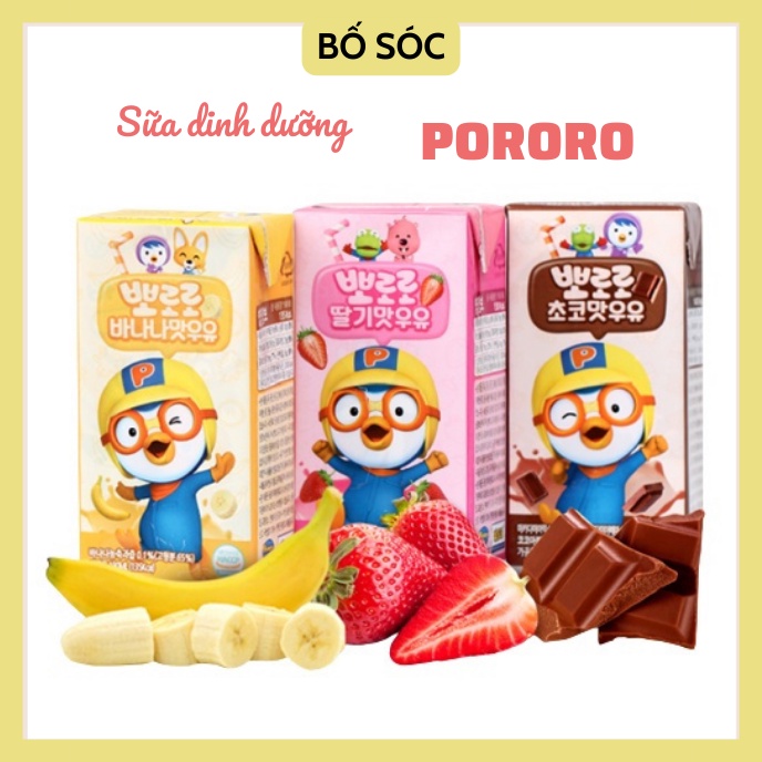 Sữa Dinh Dưỡng Pororo Hàn Quốc Vị Chuối/ Dâu/ Socola, Sữa Tươi Pororo Hộp 190ml_Shop_Bo_Soc