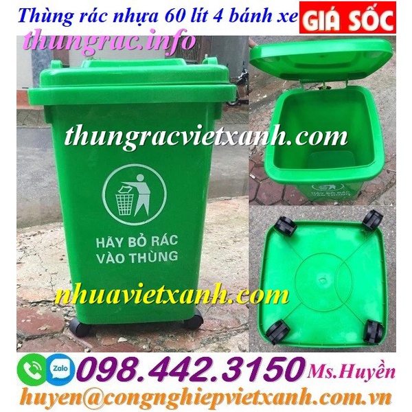 Thùng rác 60 lít có 4 bánh xe