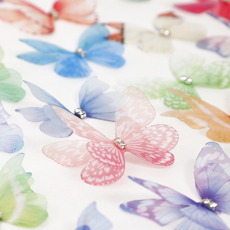 Set 50 bướm vải voan 2 lớp đính đá