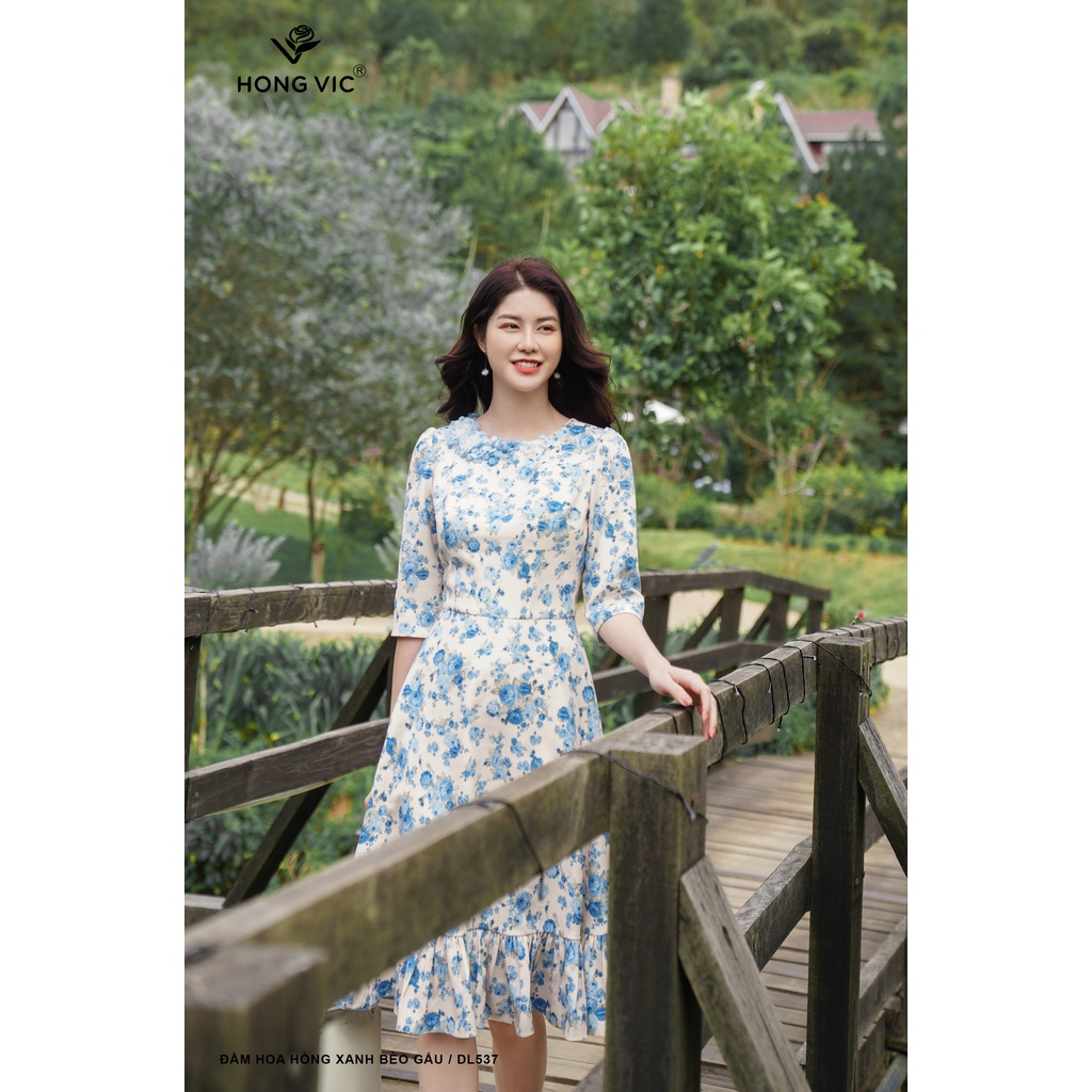 Đầm nữ thiết kế Hong Vic hoa hồng xanh bèo gấu DL537
