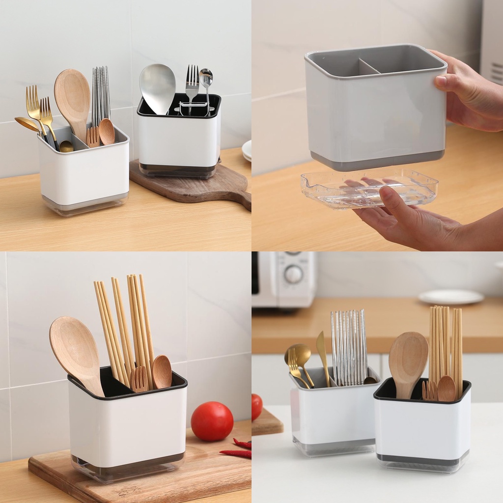 Ống cắm đũa có khay hứng nước 2 lớp dày dặn - Hộp đũa Kệ để đồ nhà bếp đựng đũa muỗng tiện dụng KG092