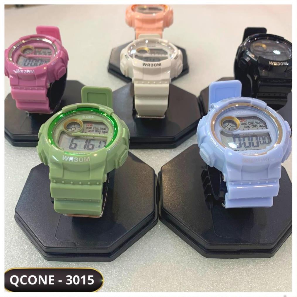 Đồng hồ điện tử chống nước cho nam nữ Qcone 3015 chống nước 30m đầy đủ chức năng, đèn led 7 màu