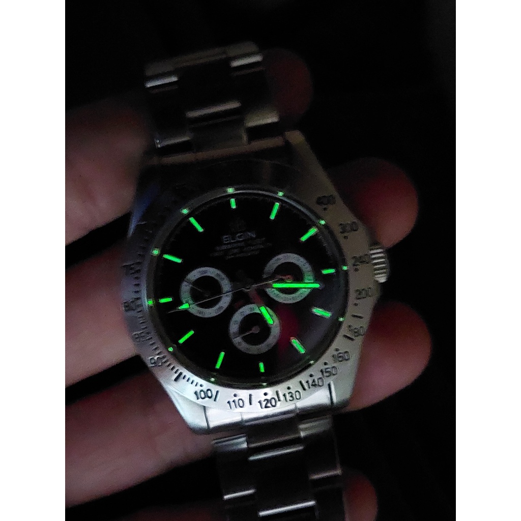 Đồng hồ nam Elgin 6 kim mặt đen chạy pin hàng Si