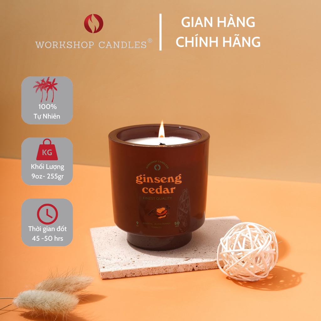 Nến thơm Ginseng Cedarwood Workshop Candles H&H Home 8oz & 9oz hương ấm áp thiên nhiên