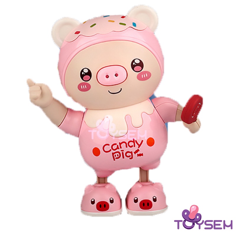 Đồ chơi heo cầm kẹo nhảy múa có đèn led - Quà tặng sinh nhật cho bé - Candy Pig