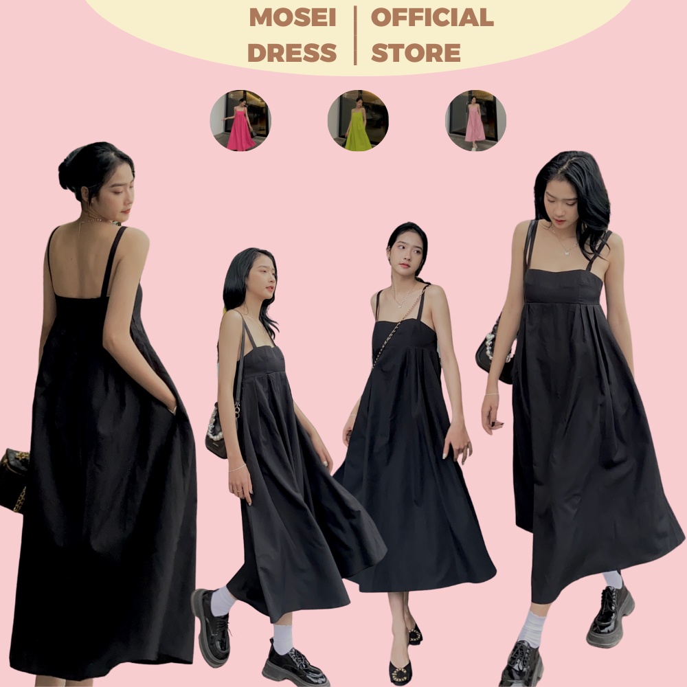 Váy nữ hai dây dáng dài Mosei Dress đầm hở lưng local brand form suông che dáng siêu xinh thiết kế túi 2 bên có bigsize | BigBuy360 - bigbuy360.vn