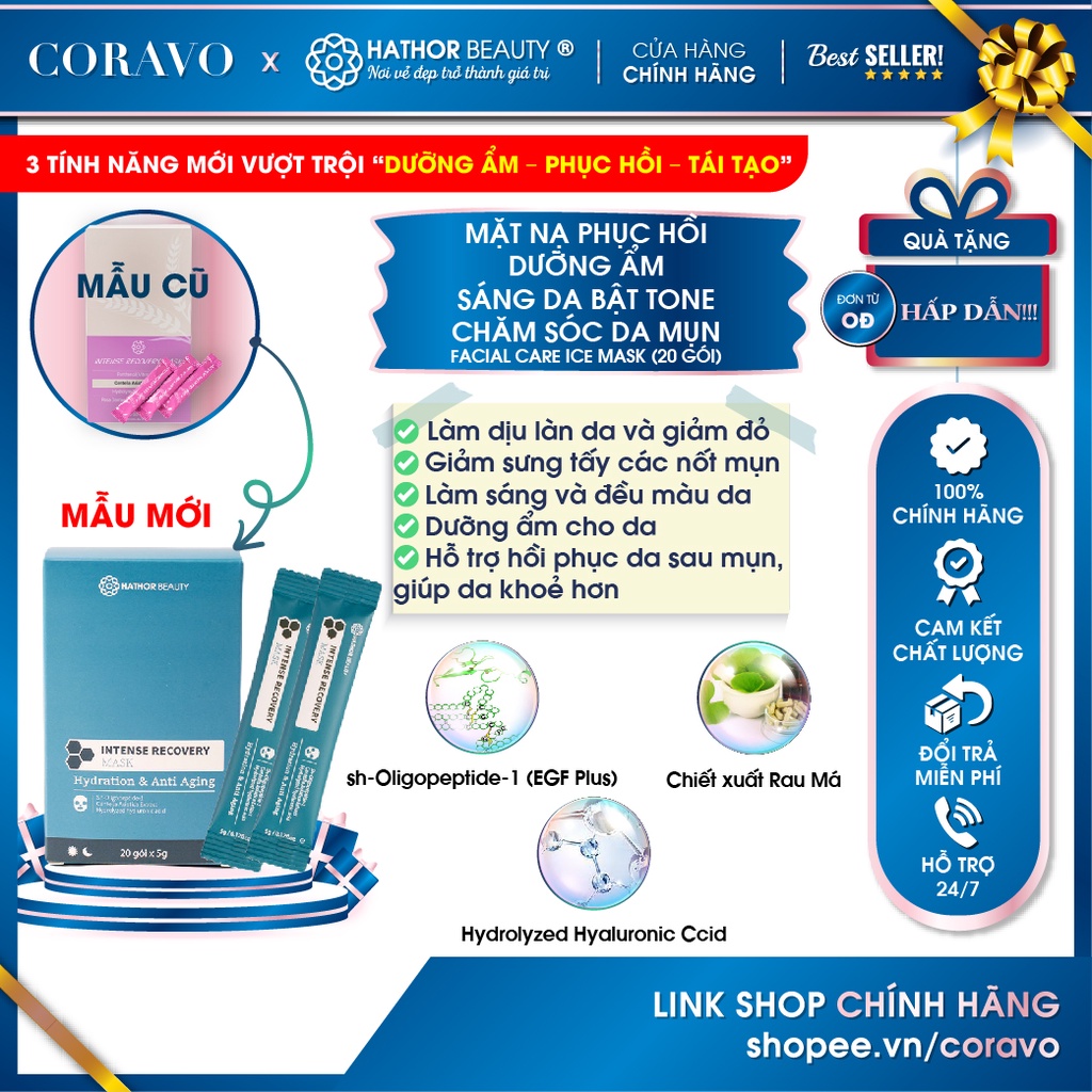Mặt Nạ Phục Hồi Dưỡng Ẩm Sáng Bật Tone Chăm Sóc Da Mụn - INTENSE RECOVERY MASK MẪU MỚI (20 gói) - Hathor Beauty - Coravo
