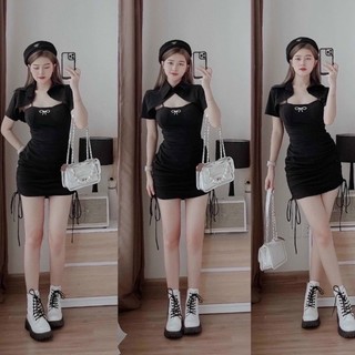 Đầm body rút dây 2 bên kèm nơ kèm khoác kiểu