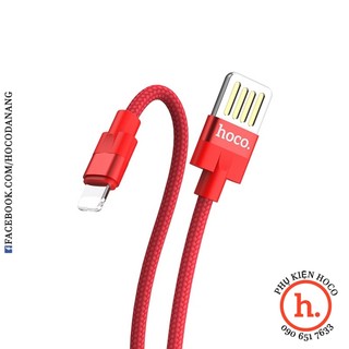 [dual size USB]CÁP SẠC NHANH DÂY DÙ HOCO U55 LIGHT CHO IP 2.4A DÀI 1M2 ĐEN ĐỎ [PHỤ KIỆN HOCO]