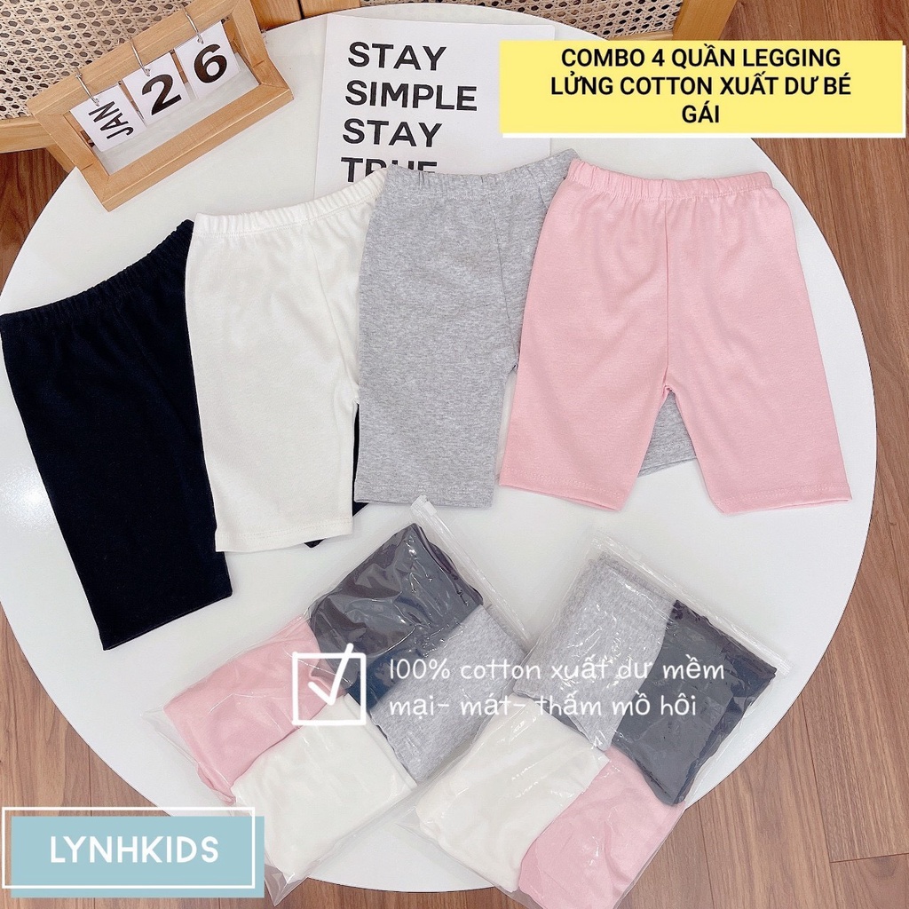 Sét 4 quần legging lửng cotton xuất dư cho bé gái