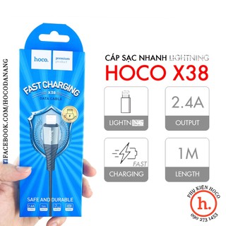 CÁP SẠC NHANH DÂY DÙ HOCO X38 2.4A  LIGHT CHỐNG GẪY GẬP CHO IP 1M ĐEN ĐỎ [PHỤ KIỆN HOCO]