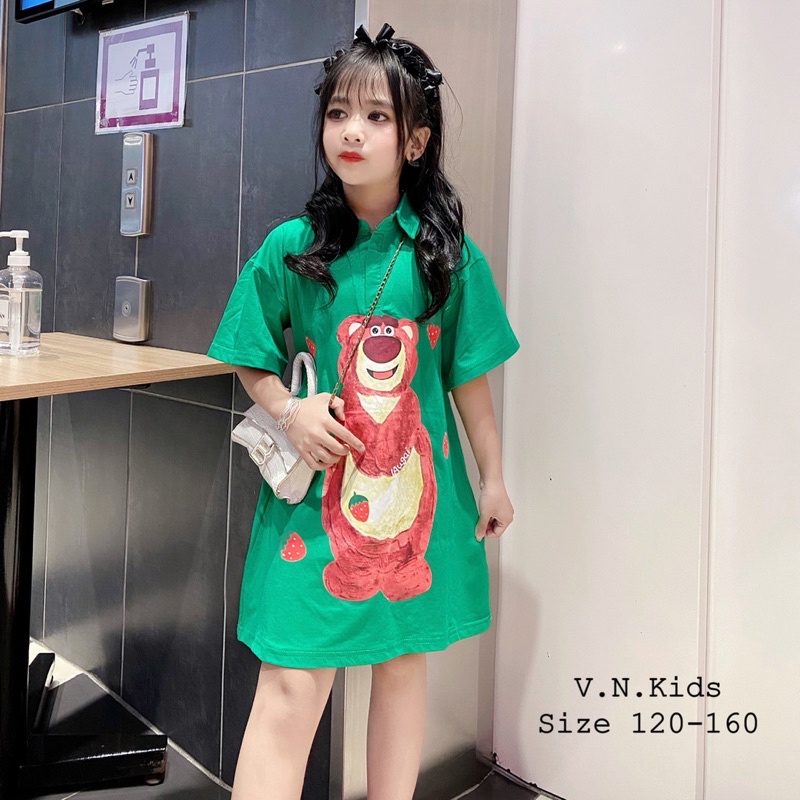 Váy Polo Gấu dâu xinh xỉu cho Bé size đại 20kg -45kg