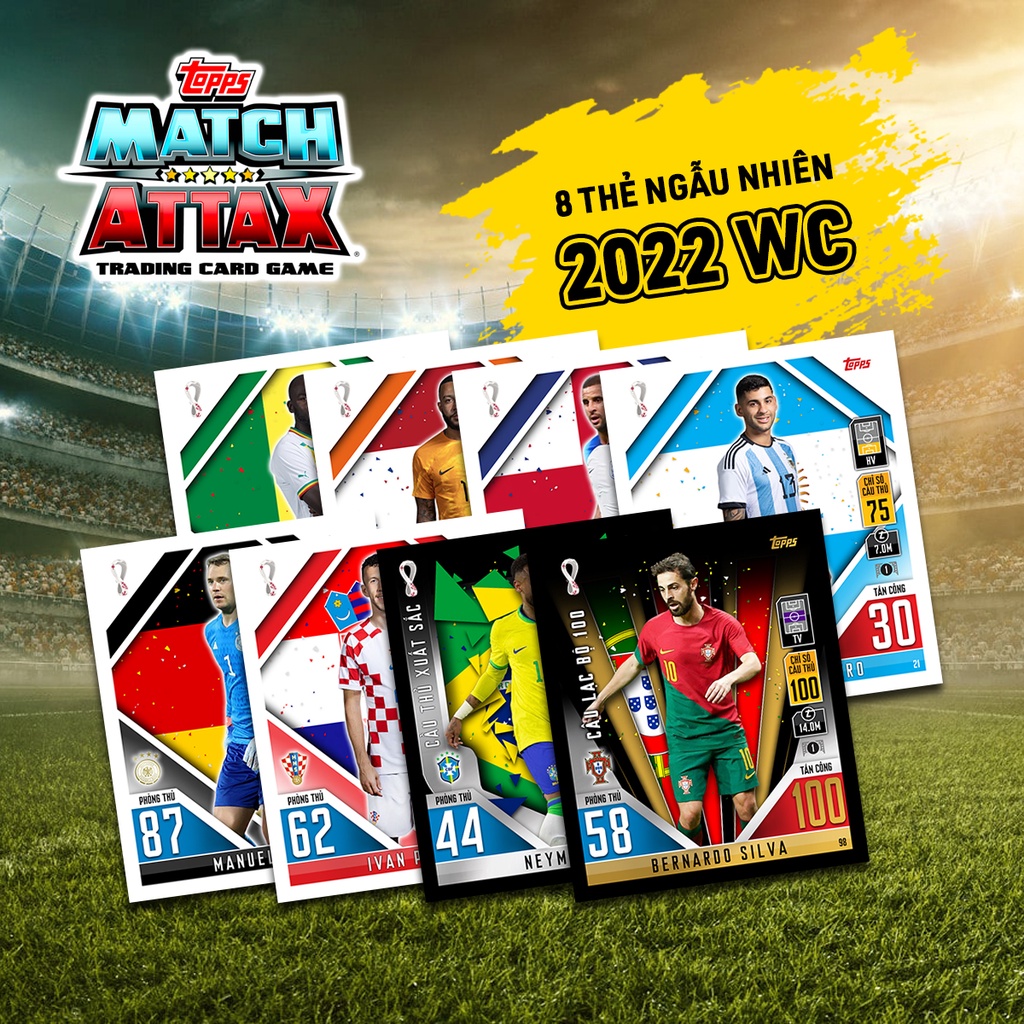 Gói 8 Thẻ Cầu Thủ In Match Attax 2022 Cúp Thế Giới Ngẫu Nhiên