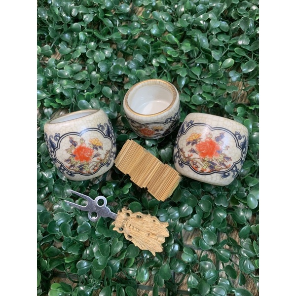 Cóng Mào men rạn cổ miệng vàng Tặng xiên tre