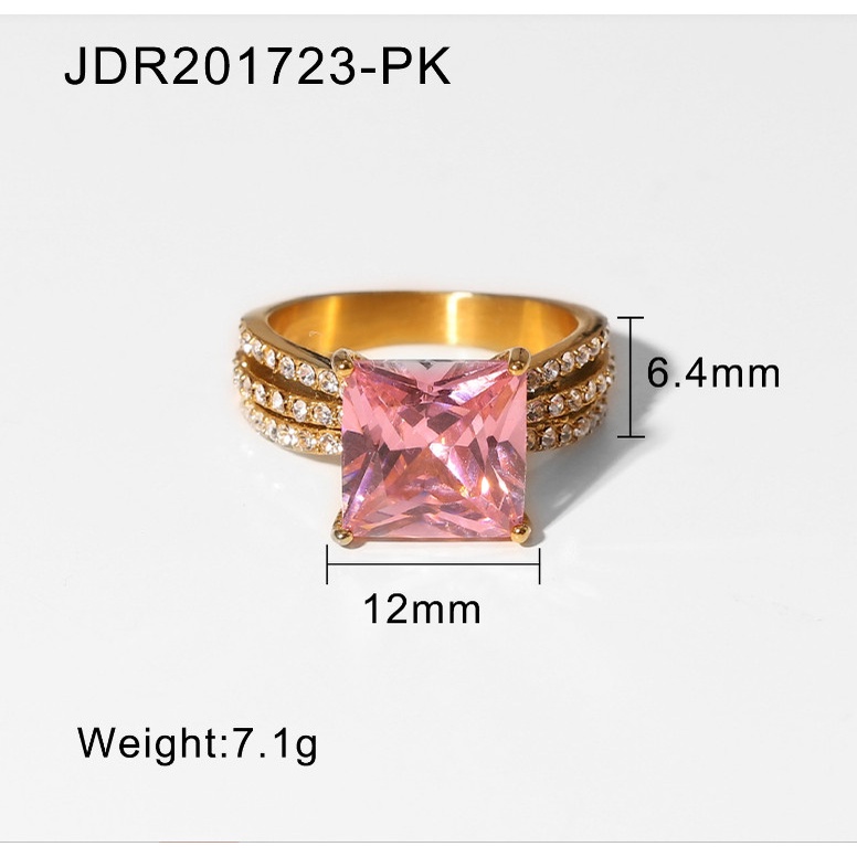 Nhẫn Nữ Đá Nhân Tạo Hình Vuông Nhiều Màu Titan Ko Đen TT4611