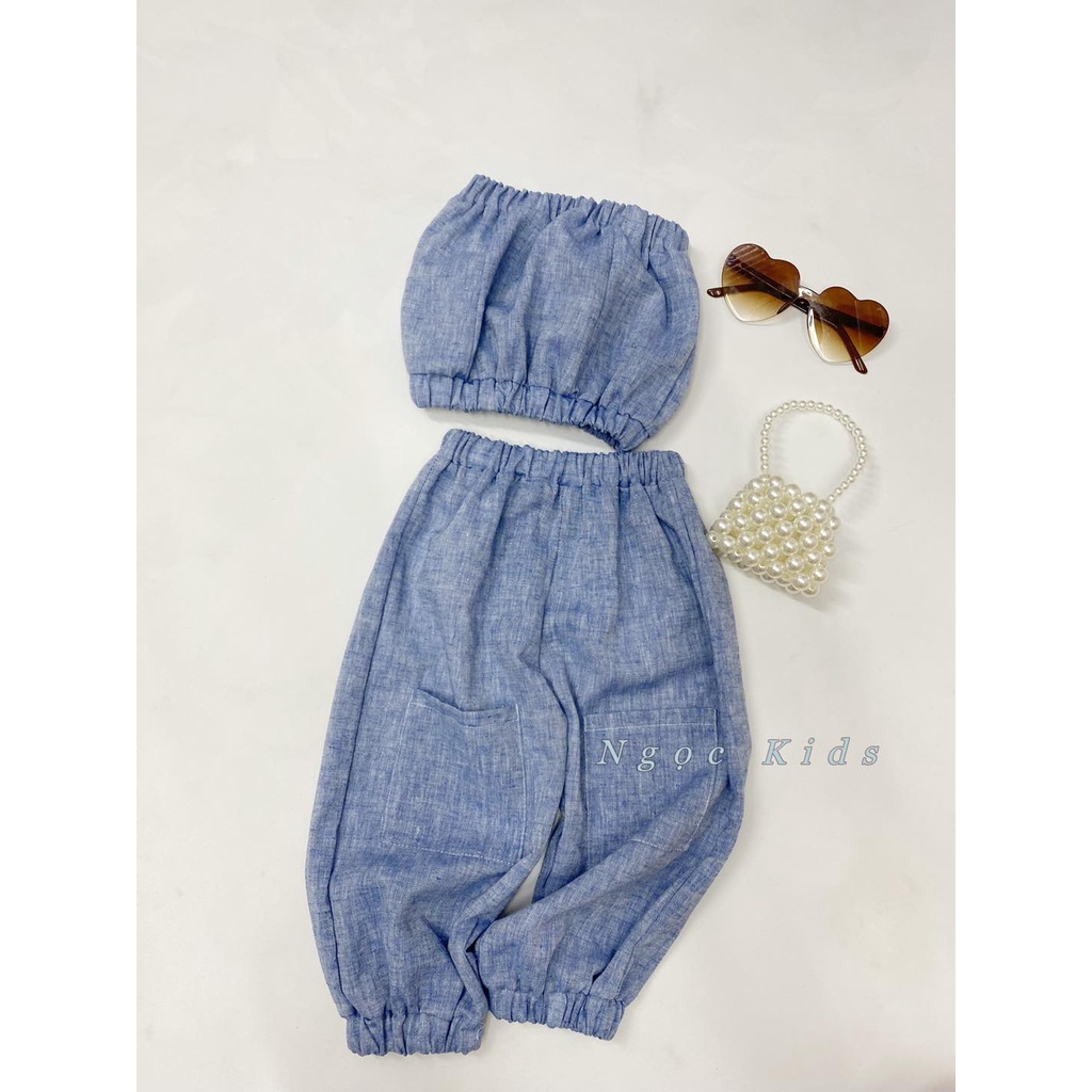 Set áo ống + quần bom jean xinh cho bé 8-24kg