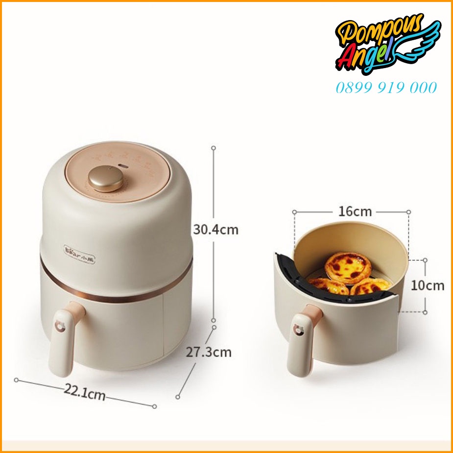 Nồi chiên không dầu mini BEAR QZG-E09F5 dung tích 2L màu trắng kem bảo hành 12 tháng