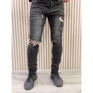 Quần skinny jeans rách màu ghi xám có zip cổ chân