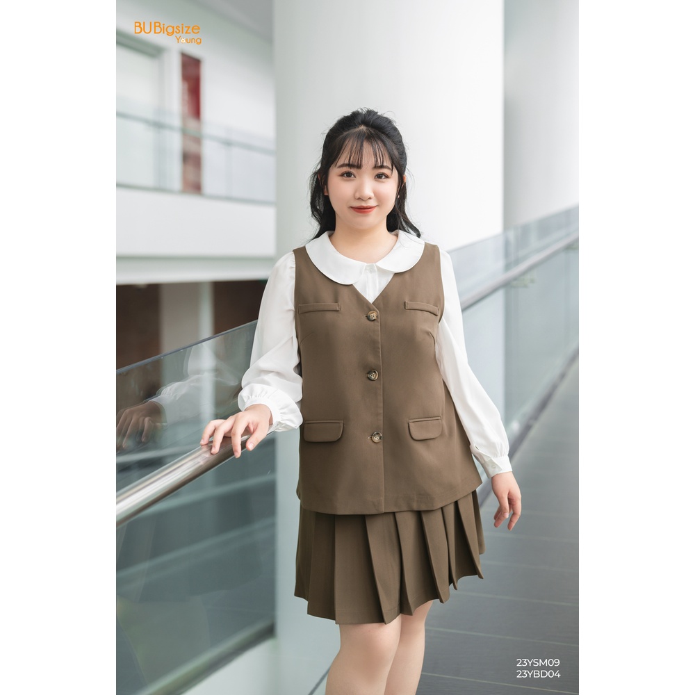 Set áo gile dáng dài + Chân váy xếp ly BIGSIZE (55kg đến 95kg) - 23YBD04 - [BU Bigsize Young]