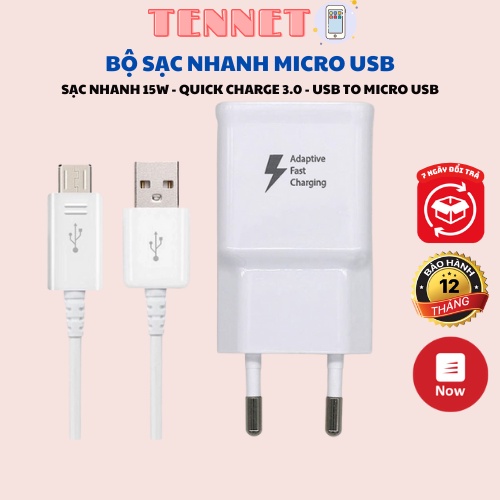 Combo Bộ Sạc Nhanh 15W, Củ Sạc Nhanh 15W và Dây Cáp Sạc Micro USB Dành Cho Điện Thoại / Sạc Dự Phòng / Thiết Bị Gia Dụng