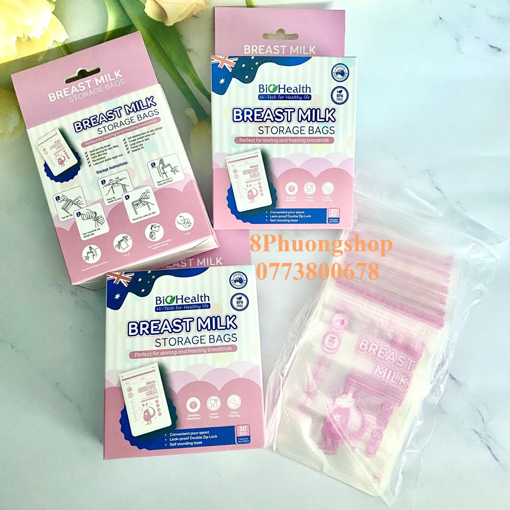 30 TÚI TRỮ SỮA cho bé 150ML giúp bảo quản sữa mẹ an toàn vệ sinh BIOHEALTH
