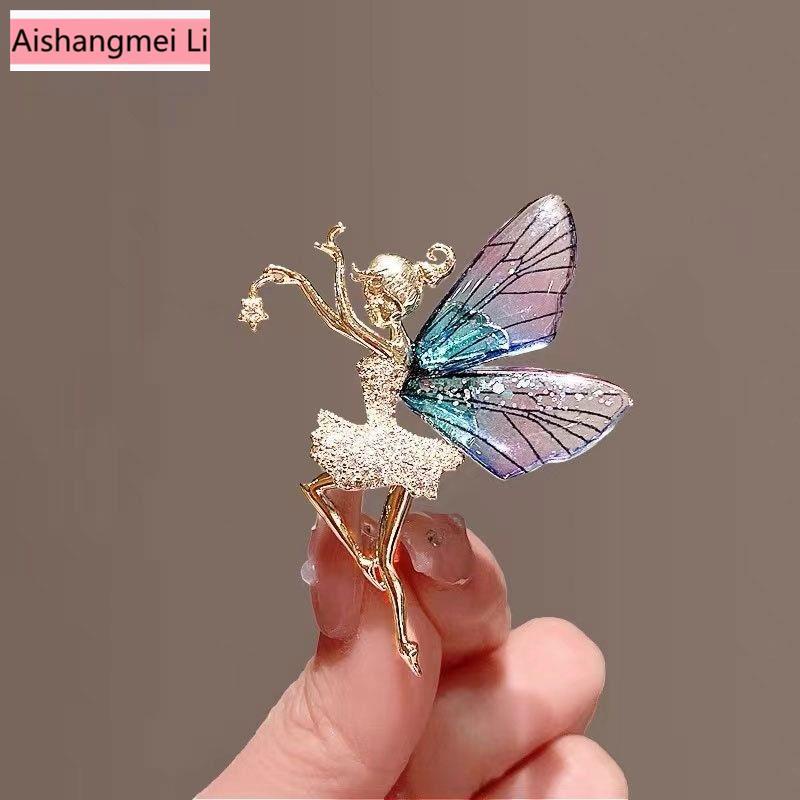 Ghim Cài Áo Khoác Đính Đá Zircon Hình Đôi Cánh Thiên Thần Cao Cấp Sáng Tạo Cho Nữ