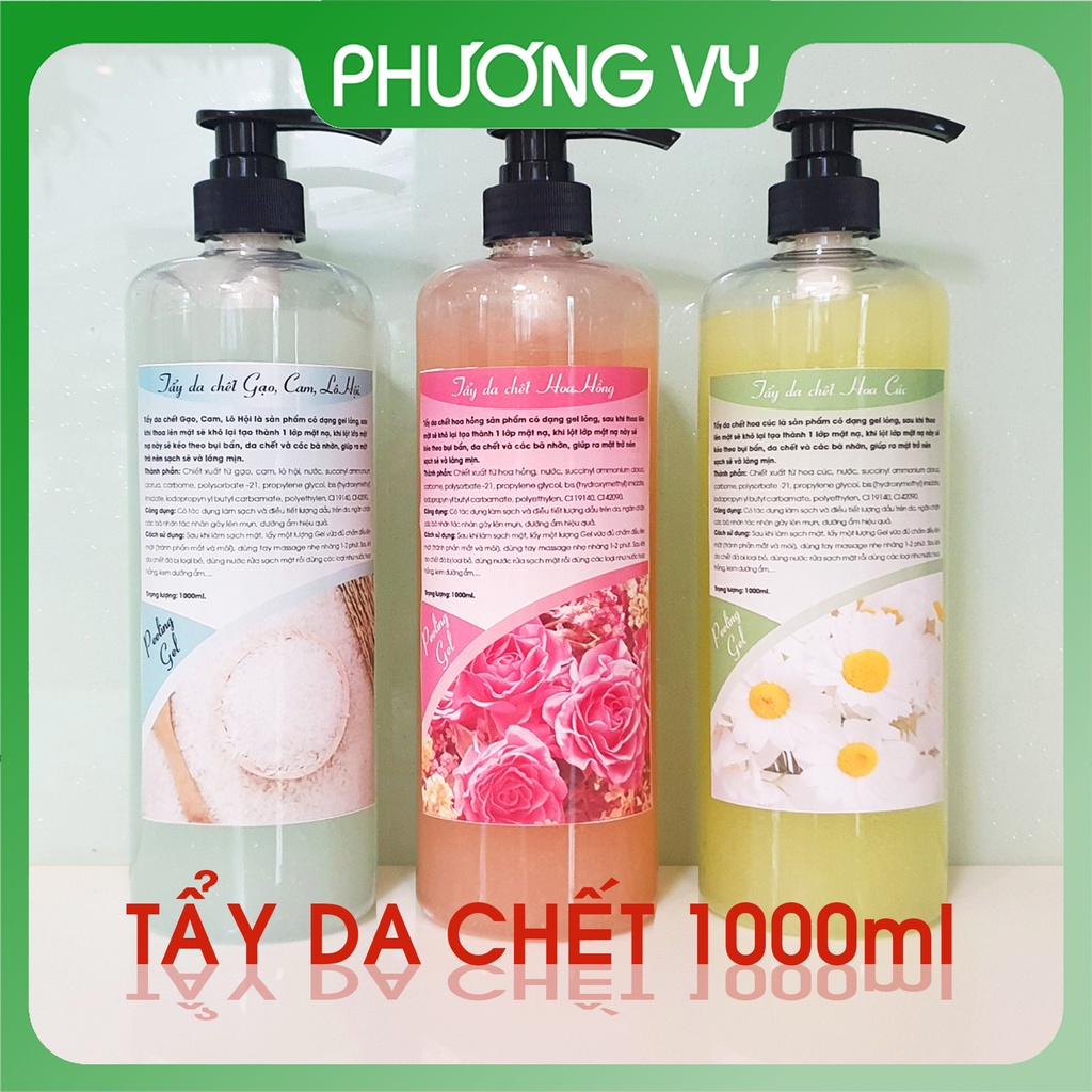 1000ml Tẩy da chết các loại, Hoa Hồng, Gạo, Hoa Cúc Spa, giúp tẩy da chết làm sạch da, spa.