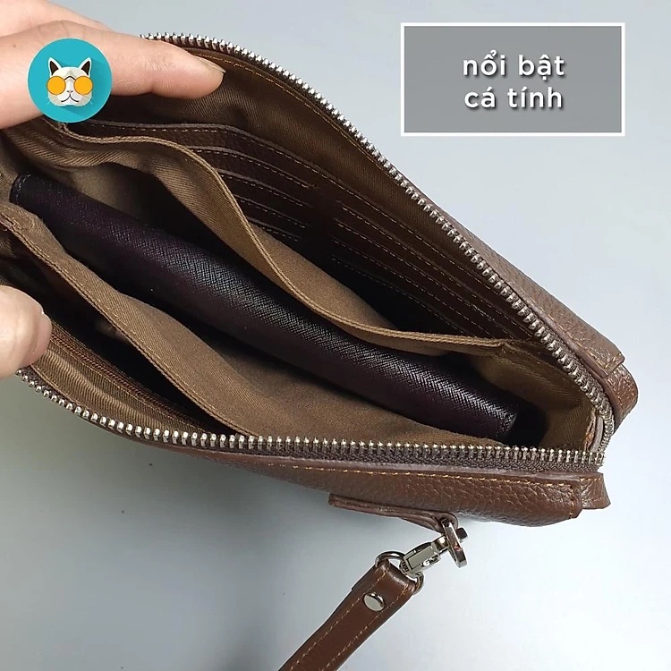 Clutch cầm tay da bò thật, ví cắp nách nam