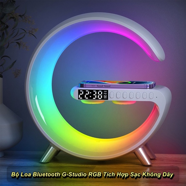 Loa Bluetooth thông minh G- Studio tích hợp led RGB 16 triệu màu và Sạc không dây - Âm trầm mạnh mẽ - Điều khiển qua APP