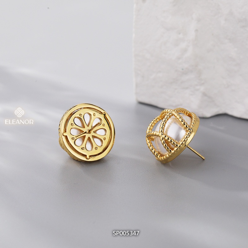 Bông tai nữ chuôi bạc 925 Eleanor Accessories đính ngọc trai nhân tạo viền lưới phụ kiện trang sức 5347
