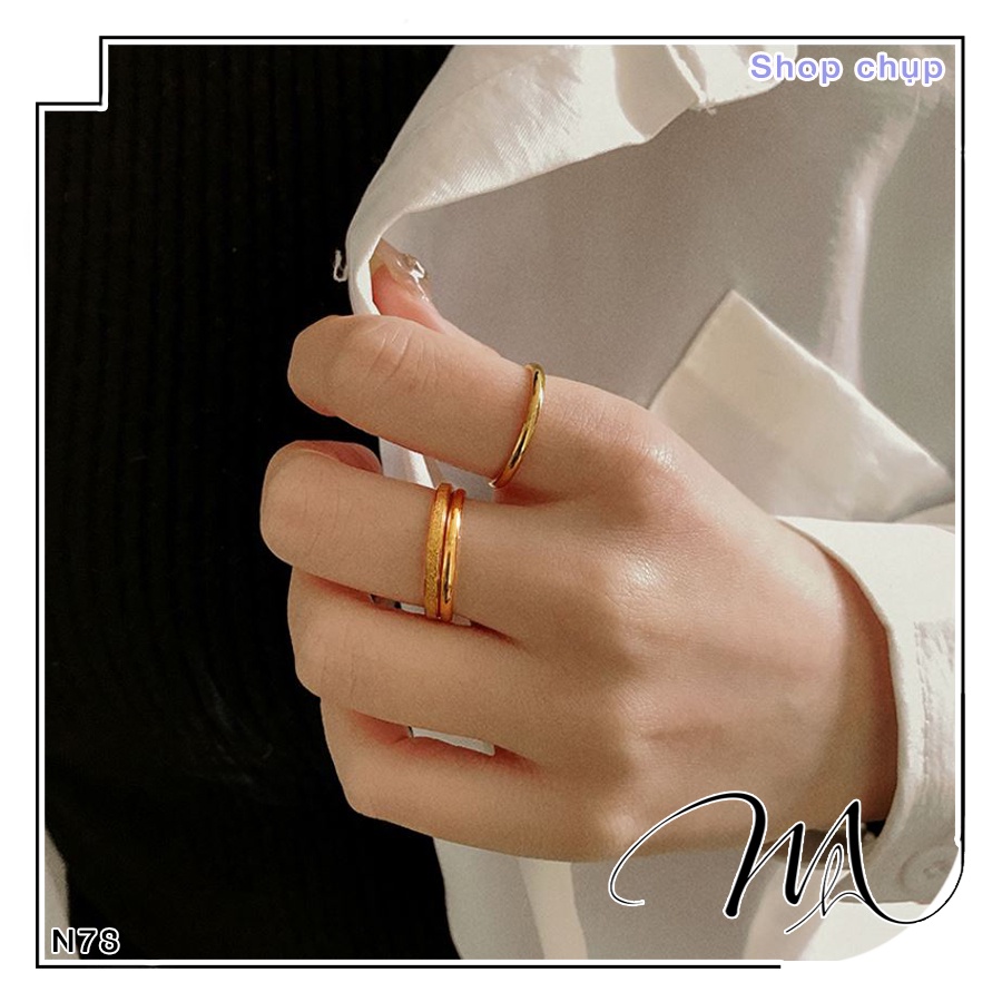 Set 3 nhẫn Titan trơn nam nữ không gỉ đơn giản phun cát 2mm - Măng’s House N78