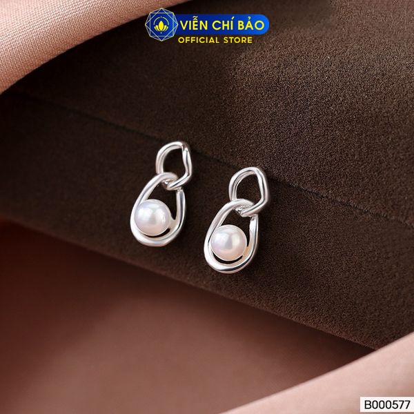 Bông tai bạc nữ trái châu cách điệu chất liệu bạc Ý 925 thời trang phụ kiện trang sức Viễn Chí Bảo B000577